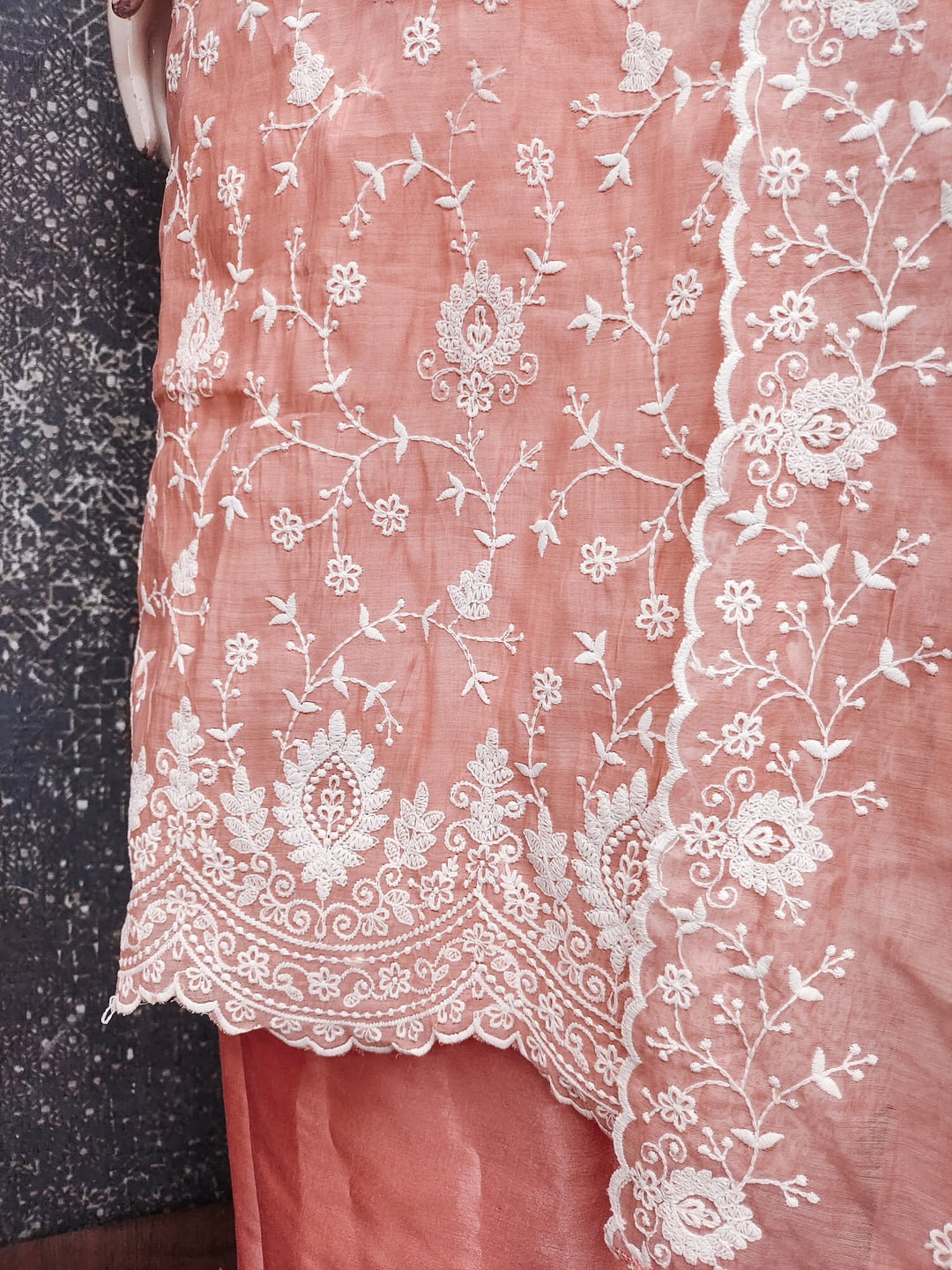 Peachmode Peach Chanderi Dress Material with Floral Embroidery - Image 3