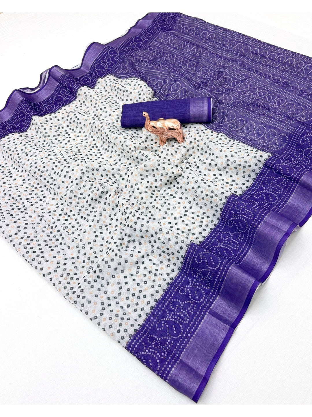 Peachmode White Lavender Soft Linen Saree - Lisa Linen - Image 7