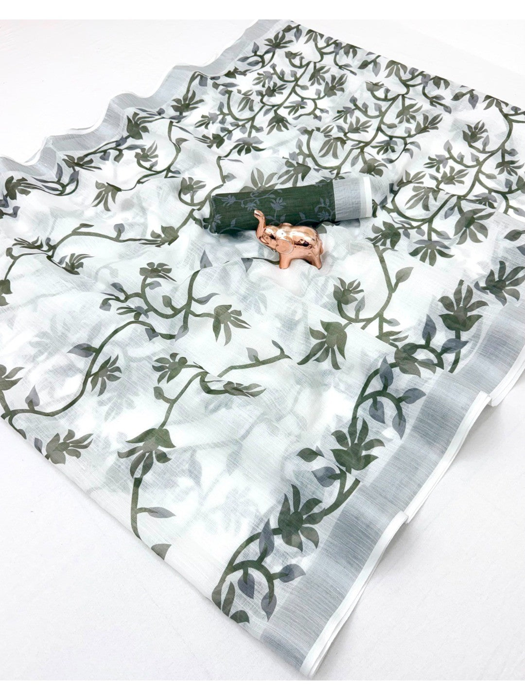 Peachmode White Soft Linen Saree - Lisa Linen - Image 6