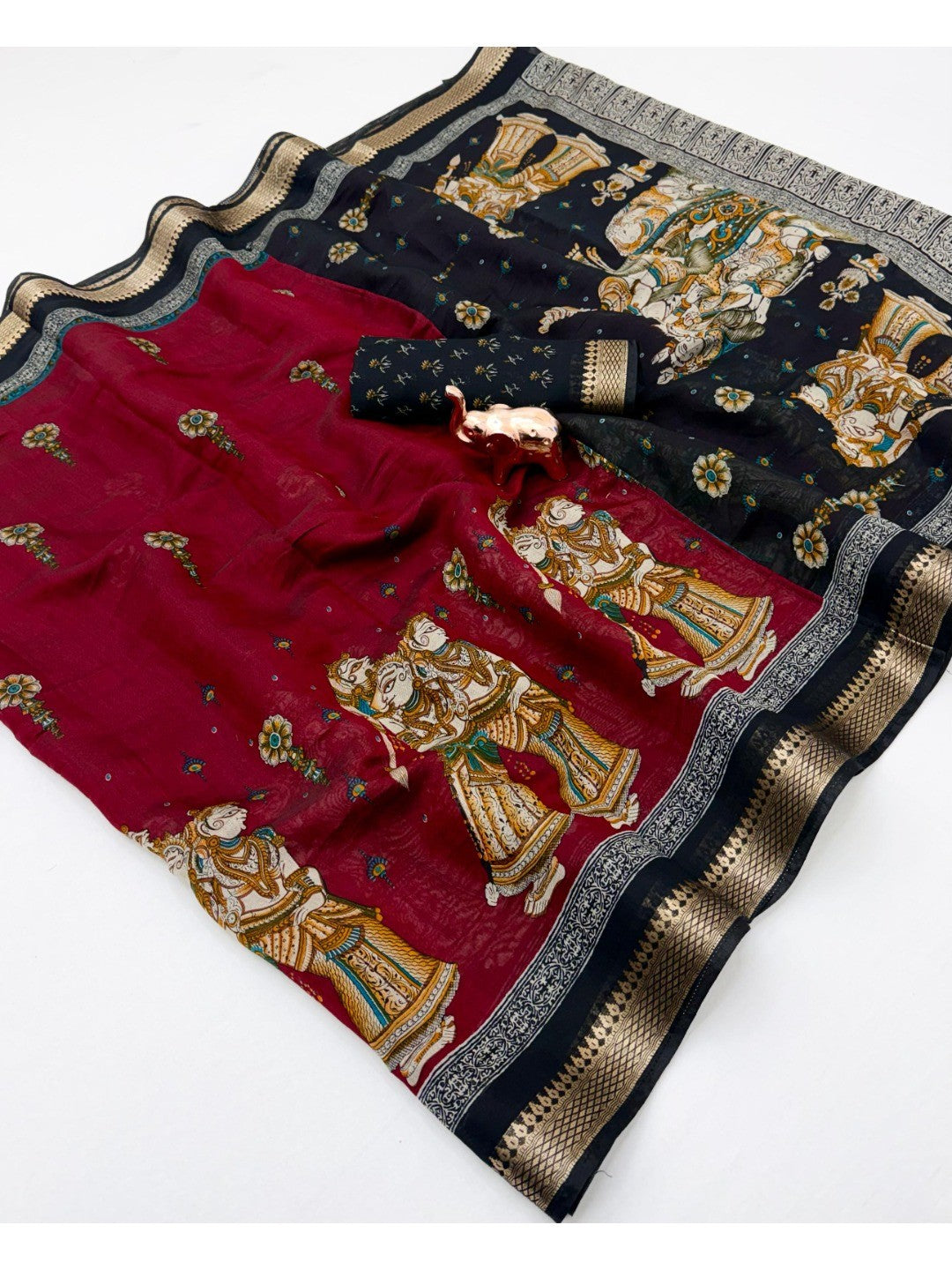 Peachmode Red Mangalagiri Silk Saree - Design E - Image 3