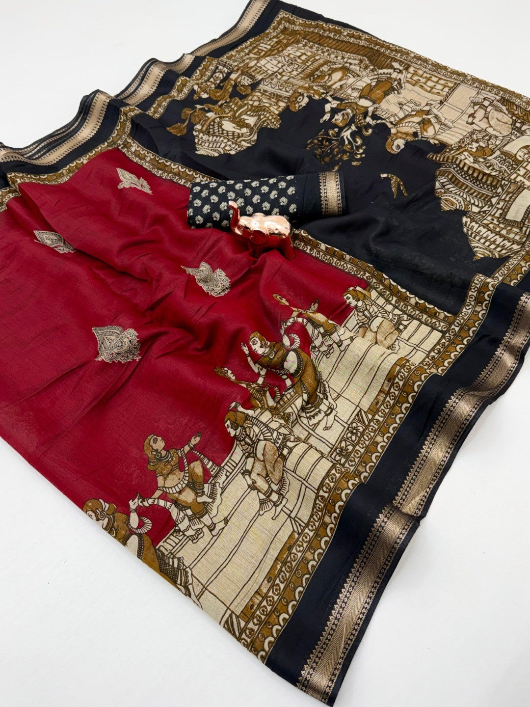 Peachmode Red Mangalagiri Silk Saree - Design C - Image 3