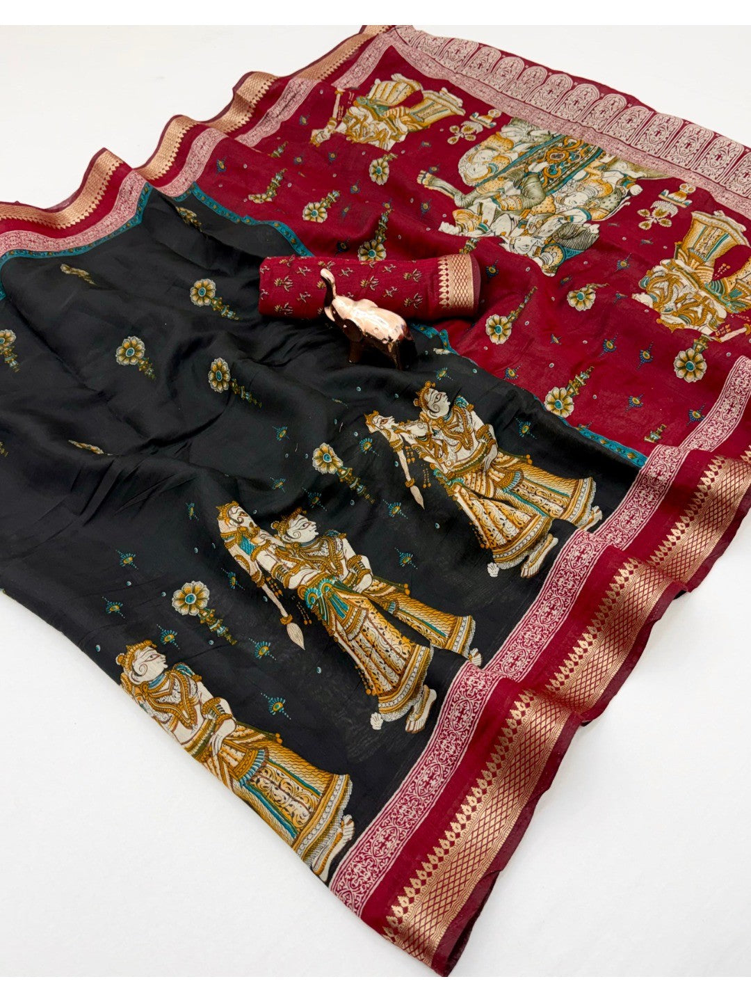 Peachmode Black Mangalagiri Silk Saree - Design E - Image 3