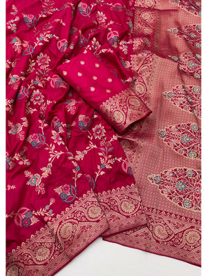 Peachmode Pink Soft Dola Silk Zari Work Saree - Image 2