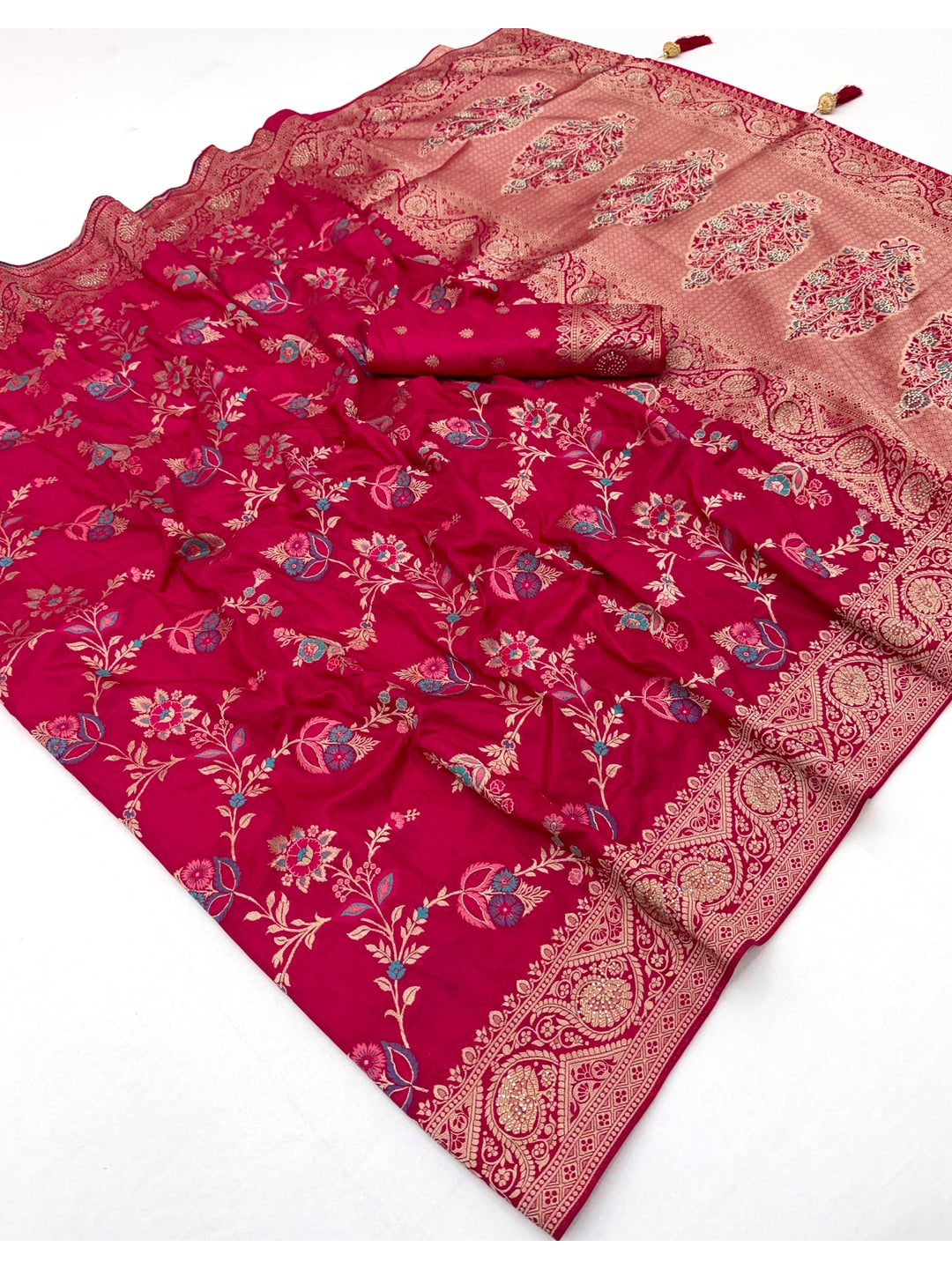 Peachmode Pink Soft Dola Silk Zari Work Saree - Image 3