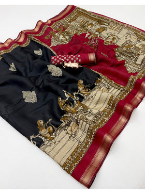 Peachmode Black Mangalagiri Silk Saree - Design C - Image 2