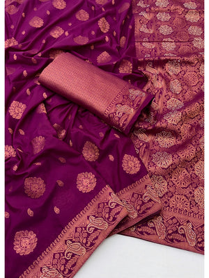 Peachmode Purple Soft Dola Silk Zari Work Saree - Image 2