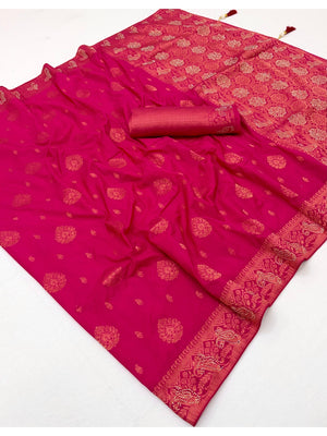 Peachmode Pink Soft Dola Silk Zari Work Saree - Image 3