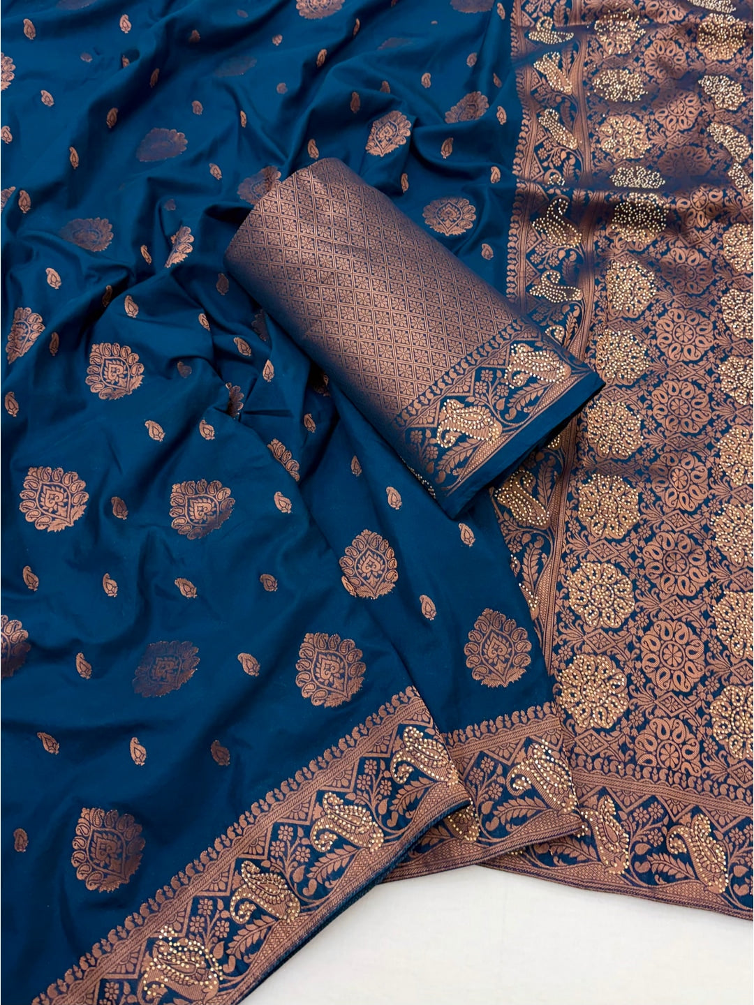 Peachmode Blue Soft Dola Silk Zari Work Saree - Image 2
