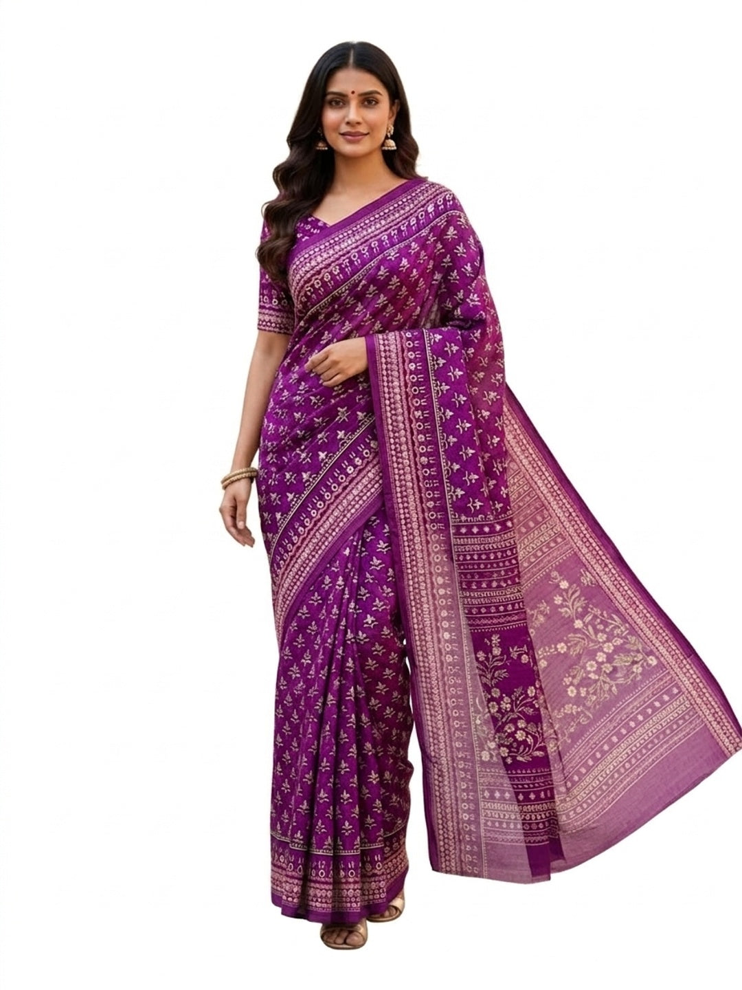 Peachmode Violet Chinon Silk Saree with Mirror Work - Image 4