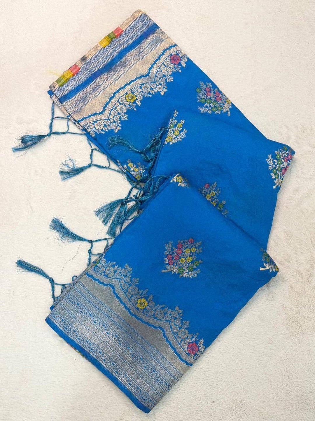 Peachmode Blue Khadi Crepe Georgette Woven Saree - Image 4