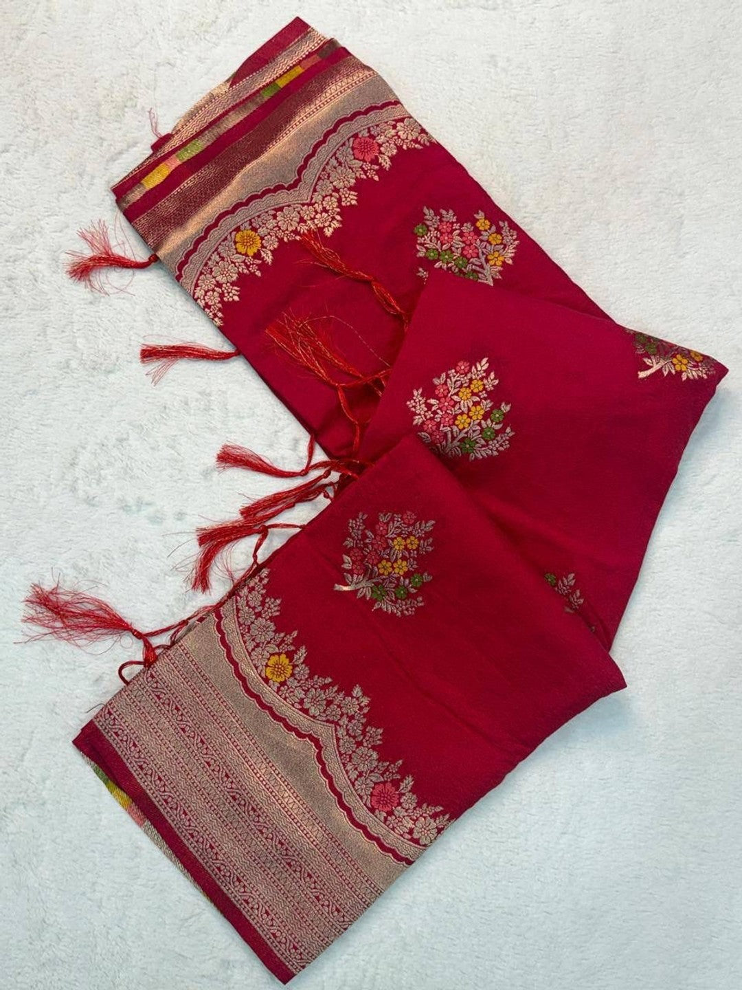 Peachmode Red Khadi Crepe Georgette Woven Saree - Image 2