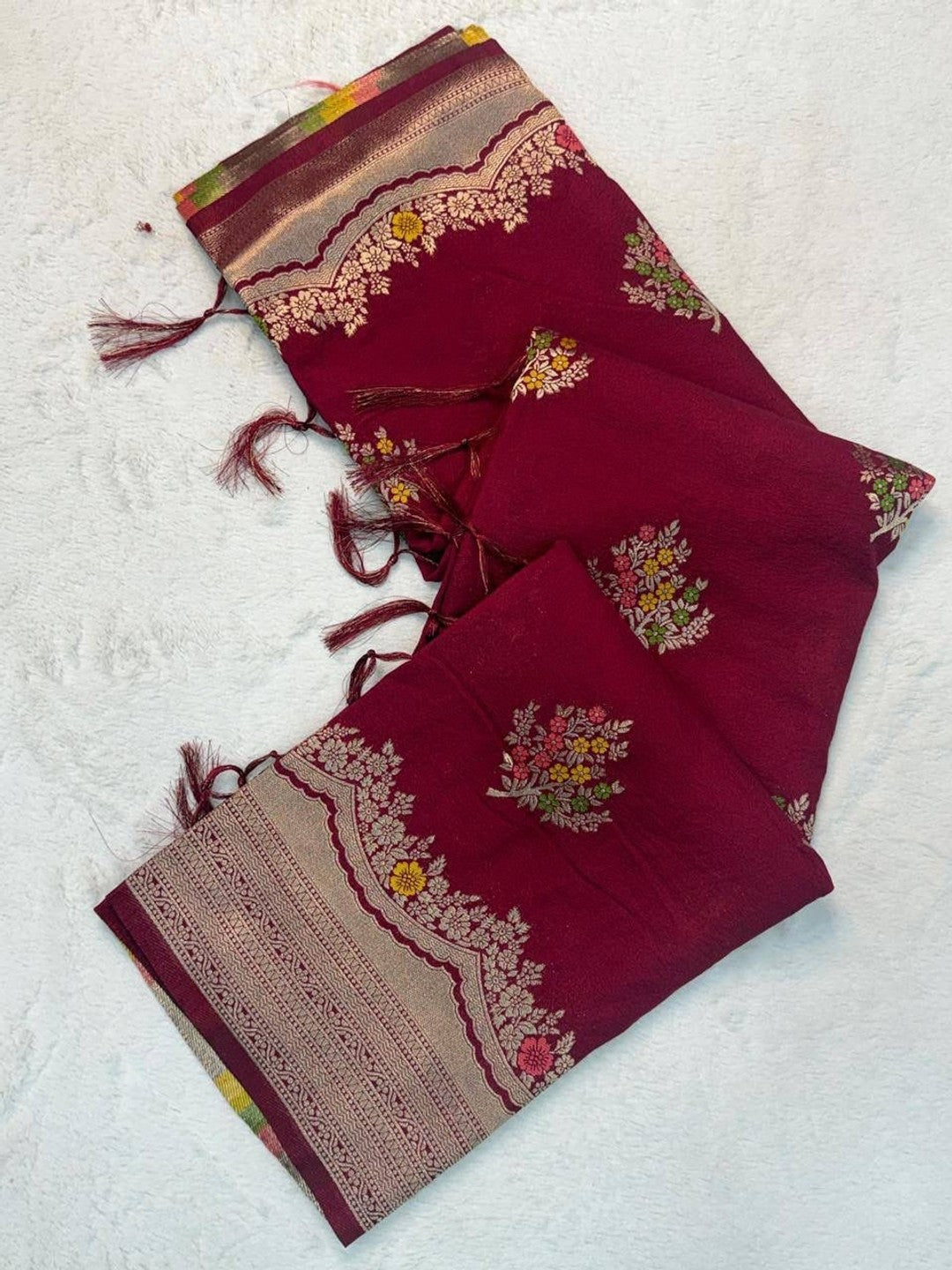Peachmode Wine Khadi Crepe Georgette Woven Saree - Image 4