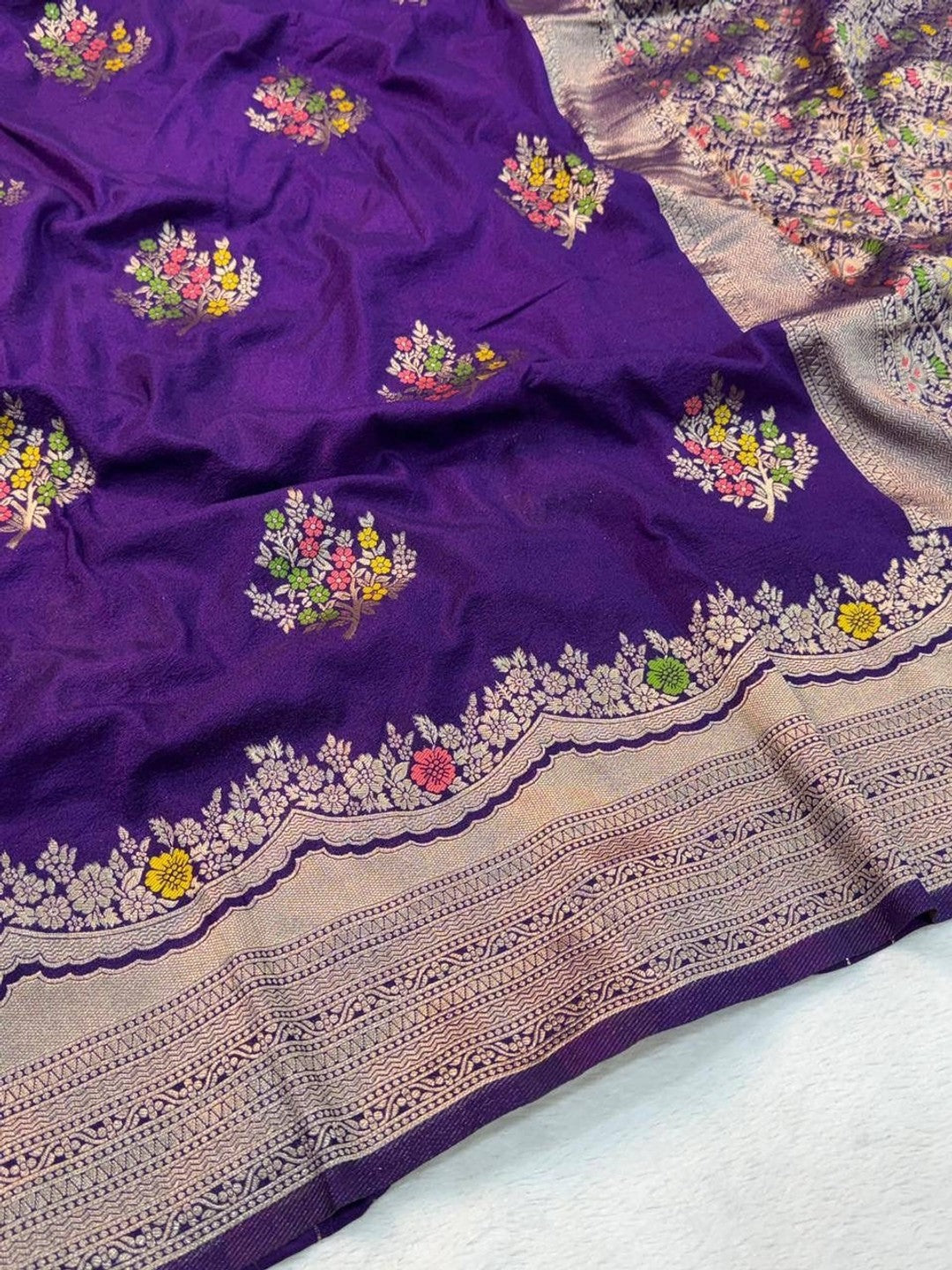Peachmode Purple Khadi Crepe Georgette Woven Saree - Image 5