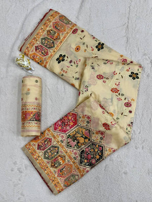 Peachmode Beige Rajwadi Pashmina Silk Woven Saree - Image 2