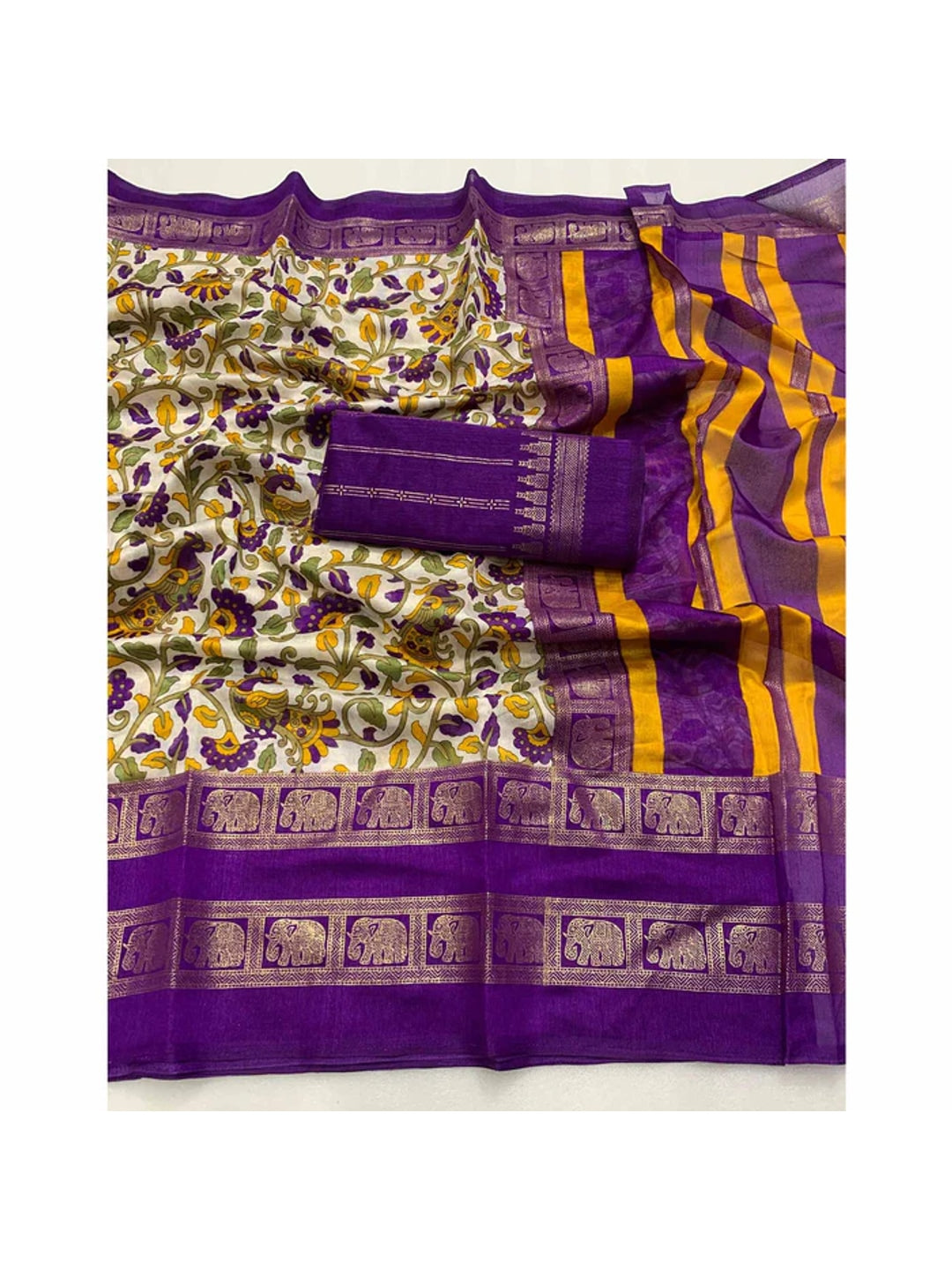 Peachmode Purple Dola Silk Kalamkari Printed Saree - Image 3