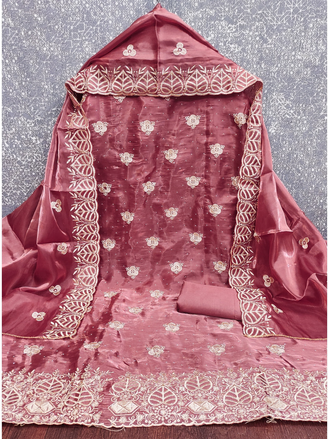 Peachmode Mauve Silk Blend Dress Material with Ethnic Motifs - Image 3