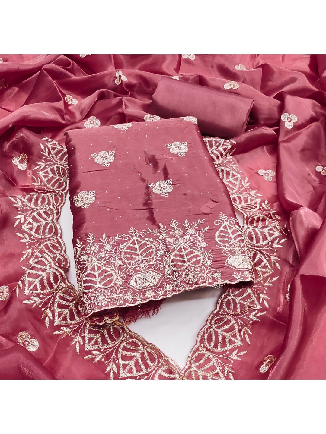 Peachmode Mauve Silk Blend Dress Material with Ethnic Motifs - Image 5