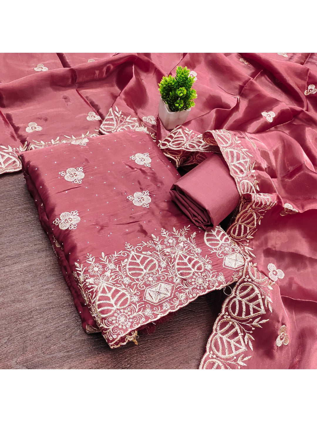 Peachmode Mauve Silk Blend Dress Material with Ethnic Motifs - Image 6