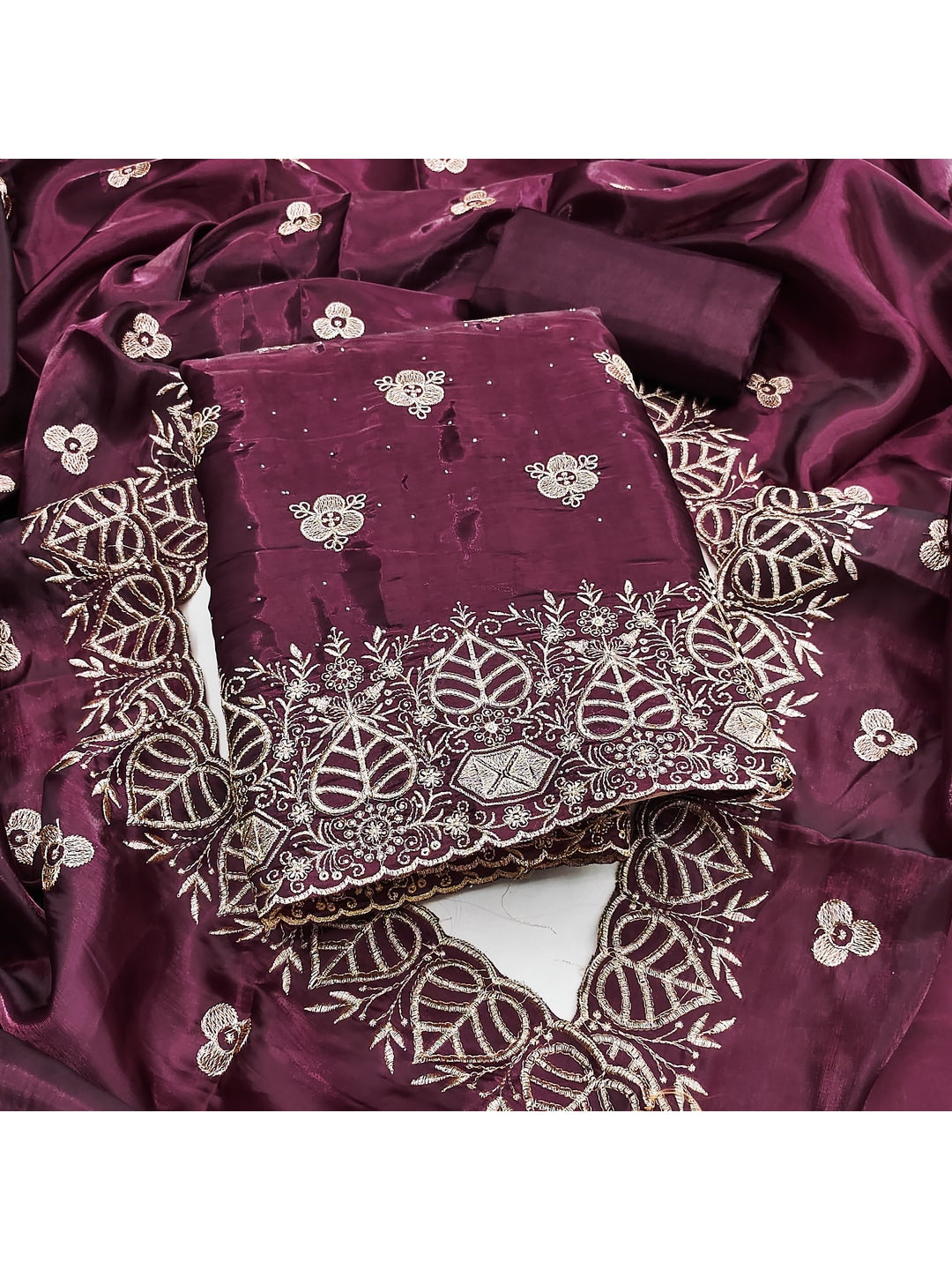 Peachmode Wine Silk Blend Dress Material with Ethnic Motifs - Image 5