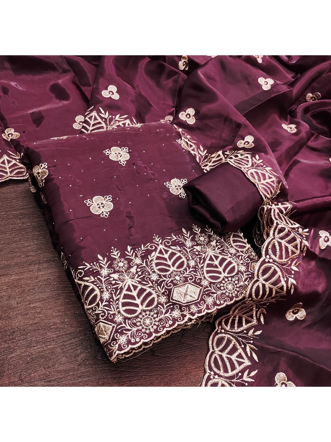 Peachmode Wine Silk Blend Dress Material with Ethnic Motifs - Image 6