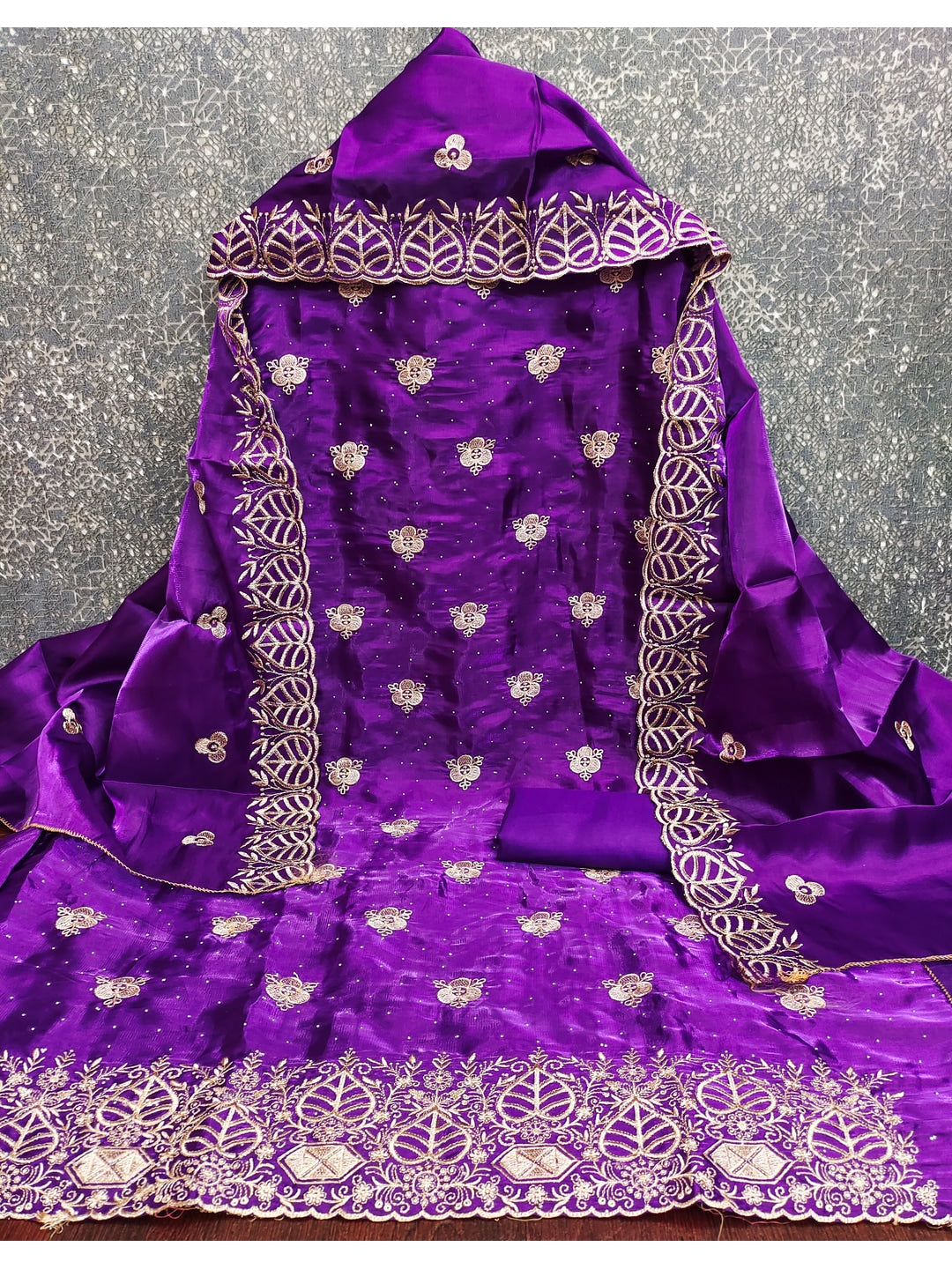 Peachmode Purple Silk Blend Dress Material with Ethnic Motifs - Image 3
