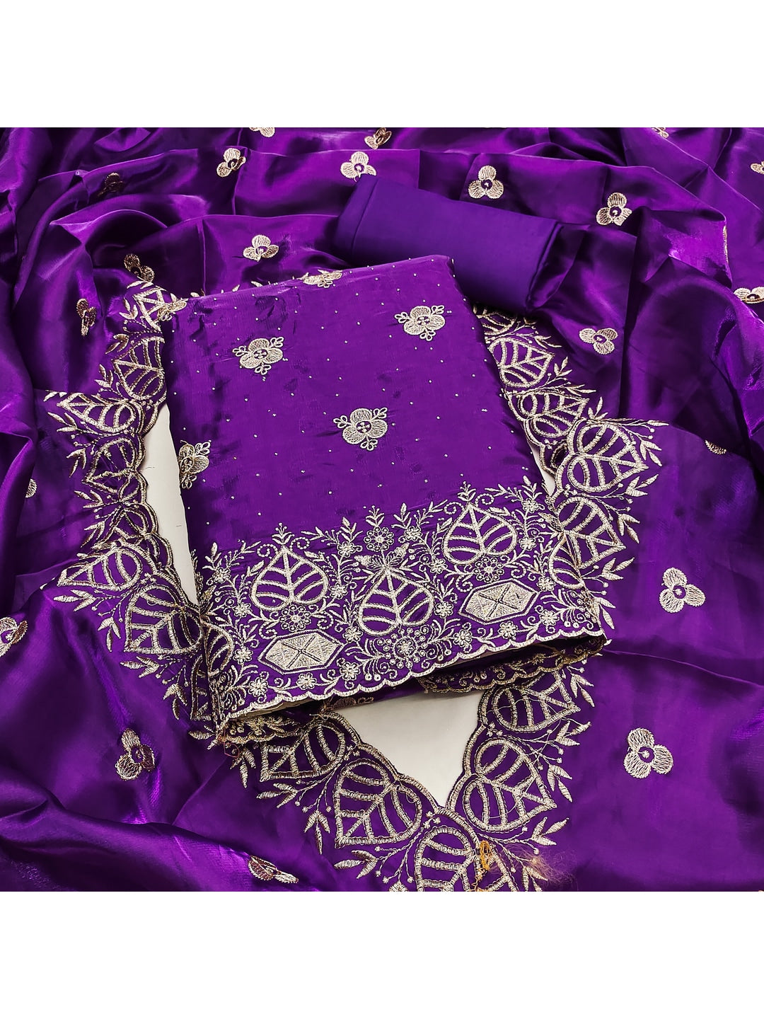 Peachmode Purple Silk Blend Dress Material with Ethnic Motifs - Image 5