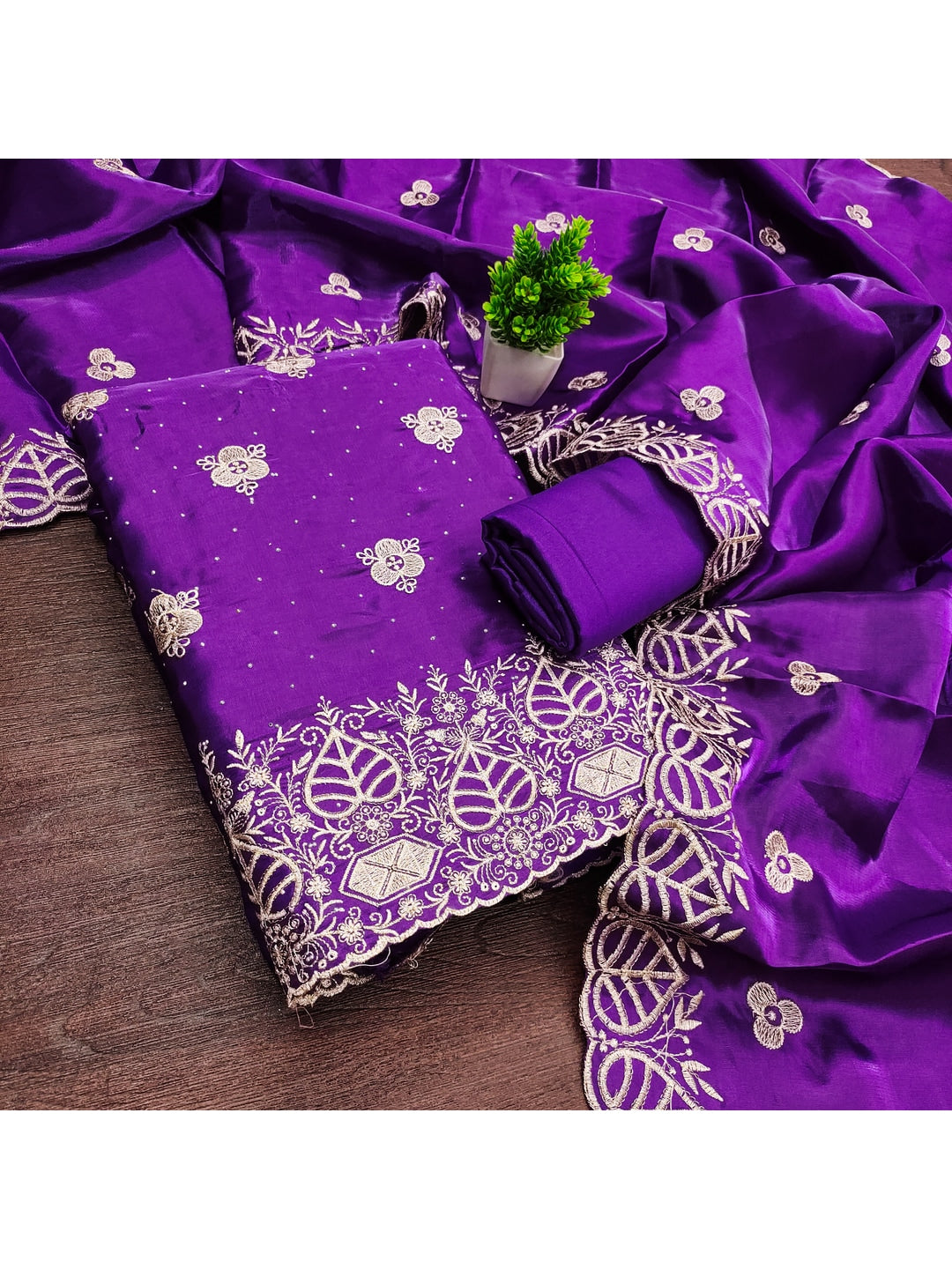 Peachmode Purple Silk Blend Dress Material with Ethnic Motifs - Image 6