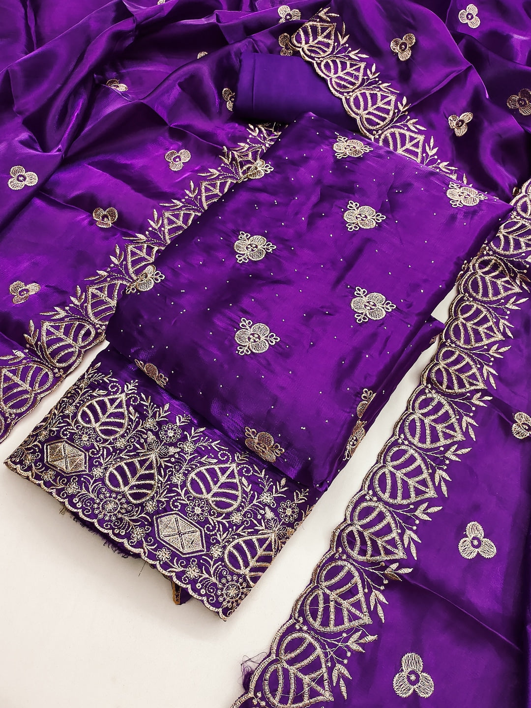Peachmode Purple Silk Blend Dress Material with Ethnic Motifs - Image 1