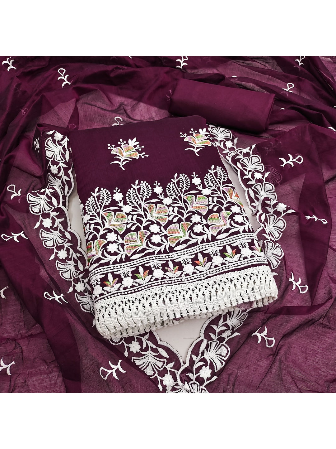 Peachmode Wine Chanderi Silk Dress Material with Ethnic Motifs - Image 6