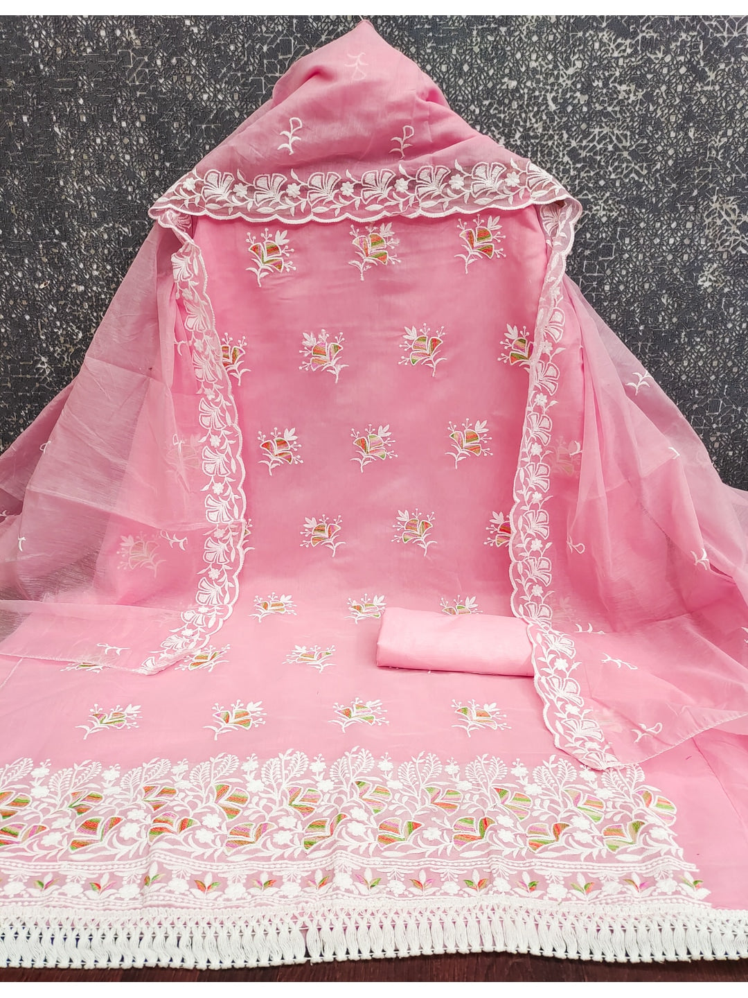 Peachmode Pink Chanderi Silk Dress Material with Ethnic Motifs - Image 4