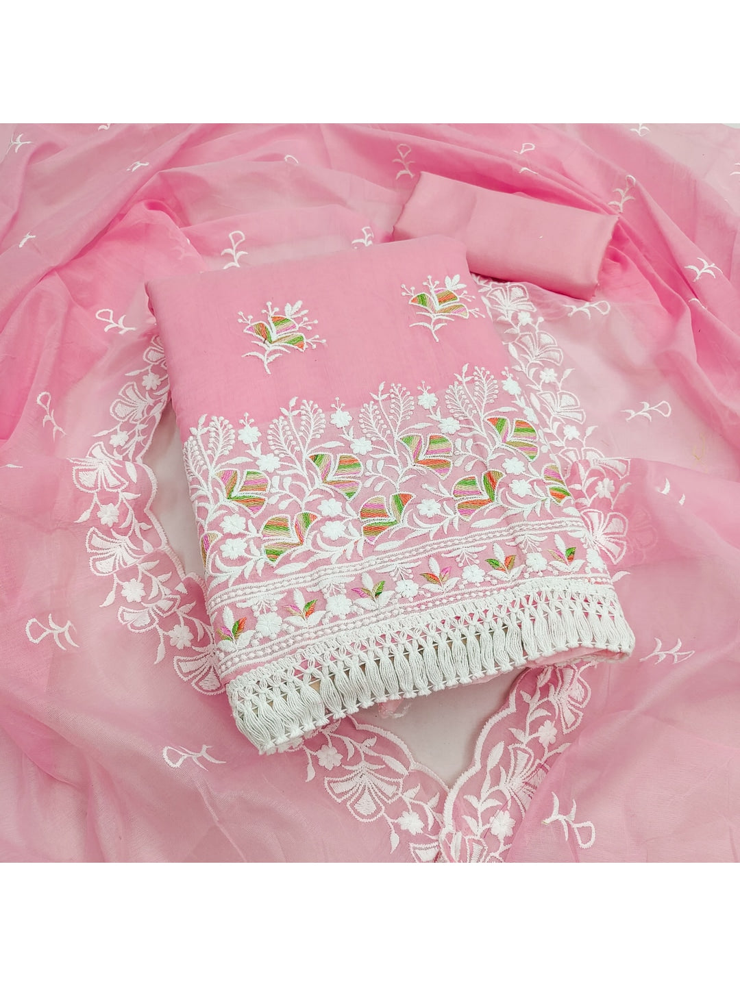 Peachmode Pink Chanderi Silk Dress Material with Ethnic Motifs - Image 6