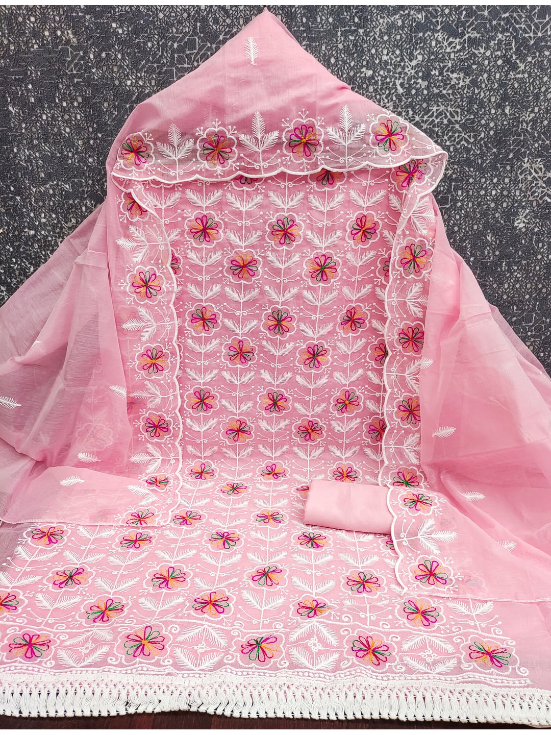 Peachmode Pink Chanderi Silk Dress Material with Ethnic Motifs - Image 4