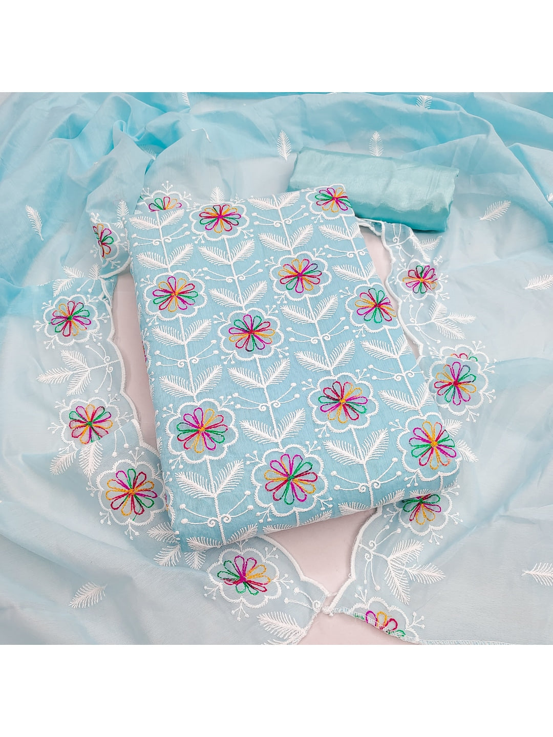 Peachmode Turquoise Chanderi Silk Dress Material with Ethnic Motifs - Image 6