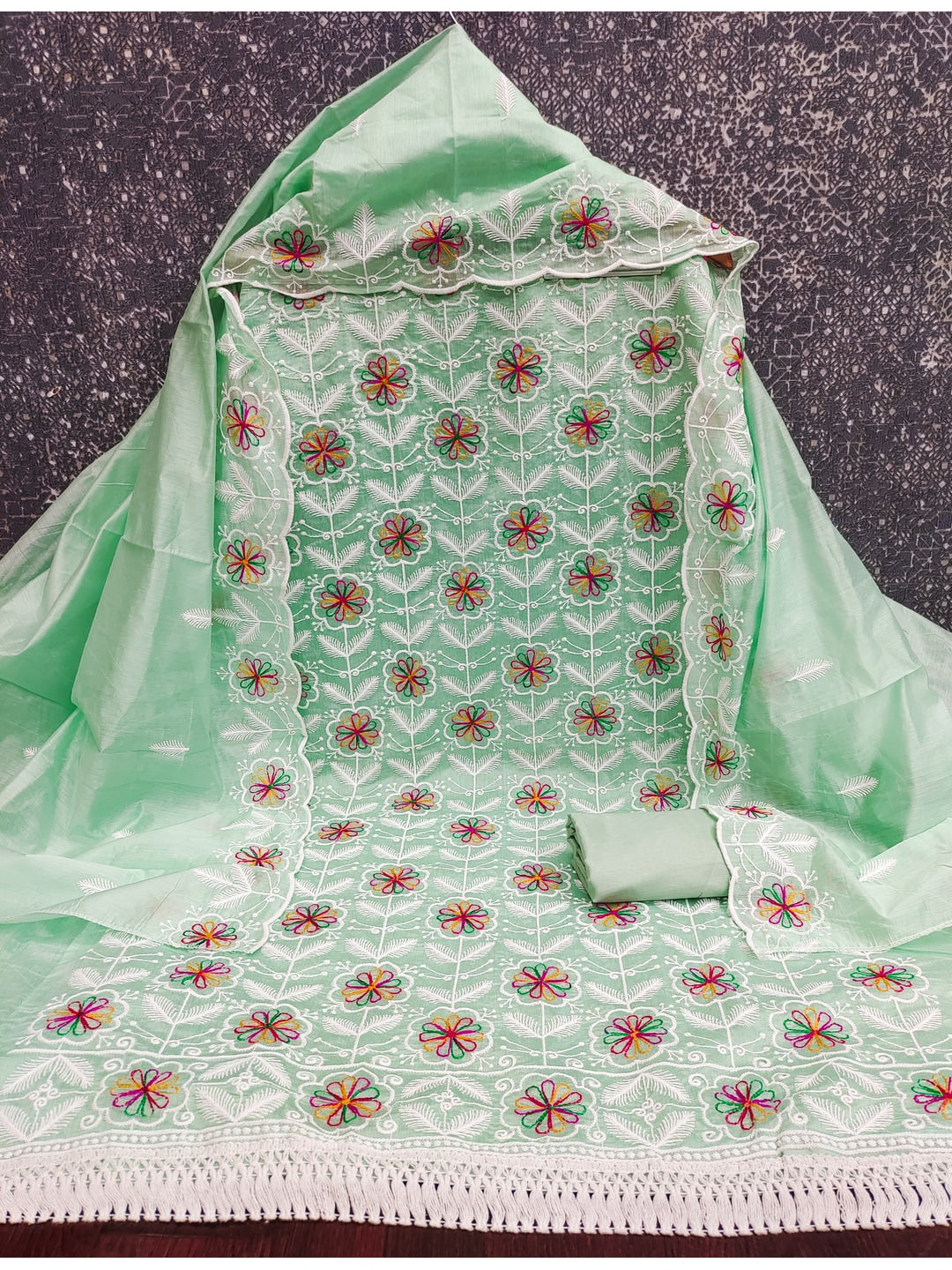 Peachmode Sea Green Chanderi Silk Dress Material with Ethnic Motifs - Image 4