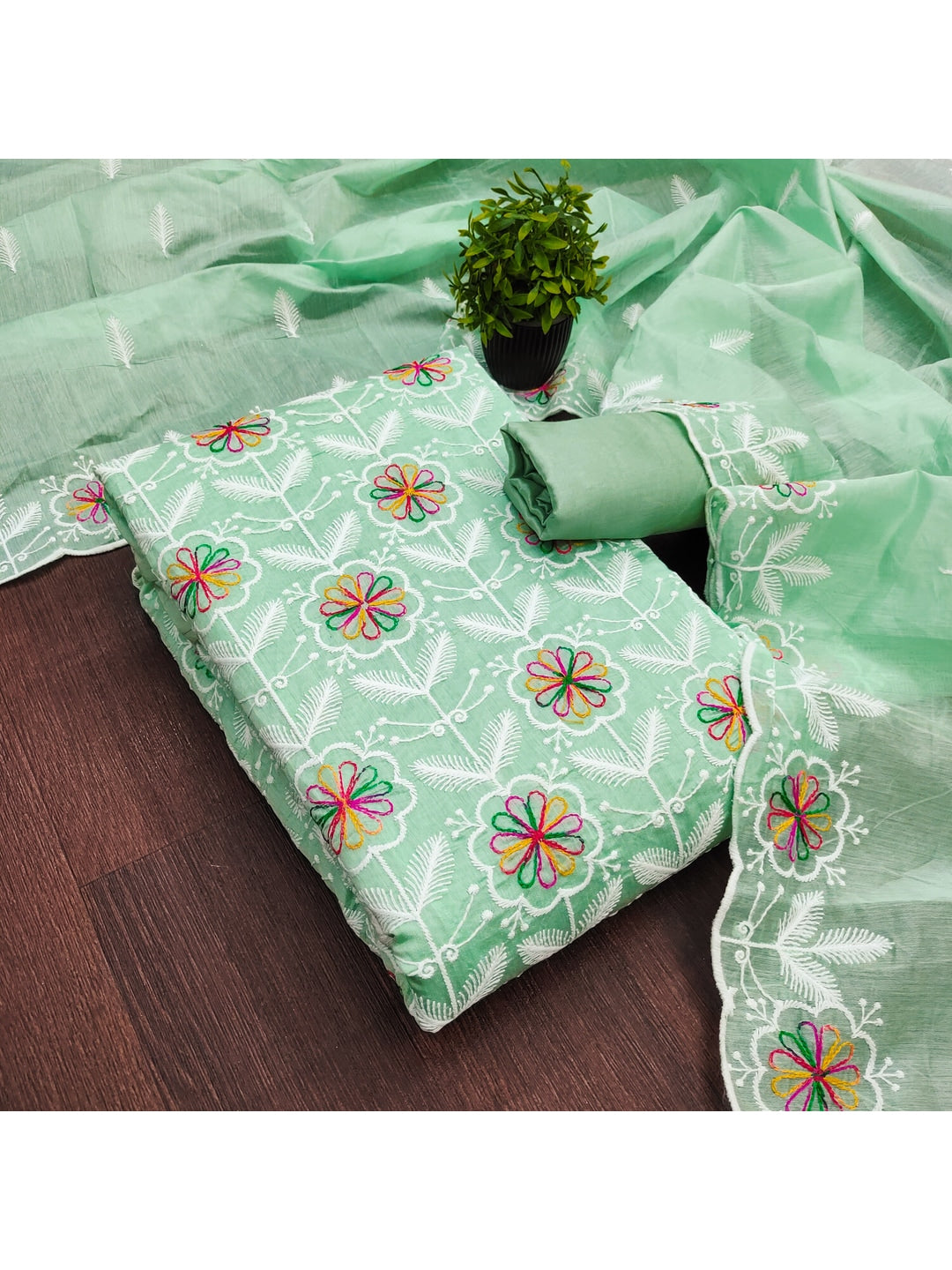 Peachmode Sea Green Chanderi Silk Dress Material with Ethnic Motifs - Image 5