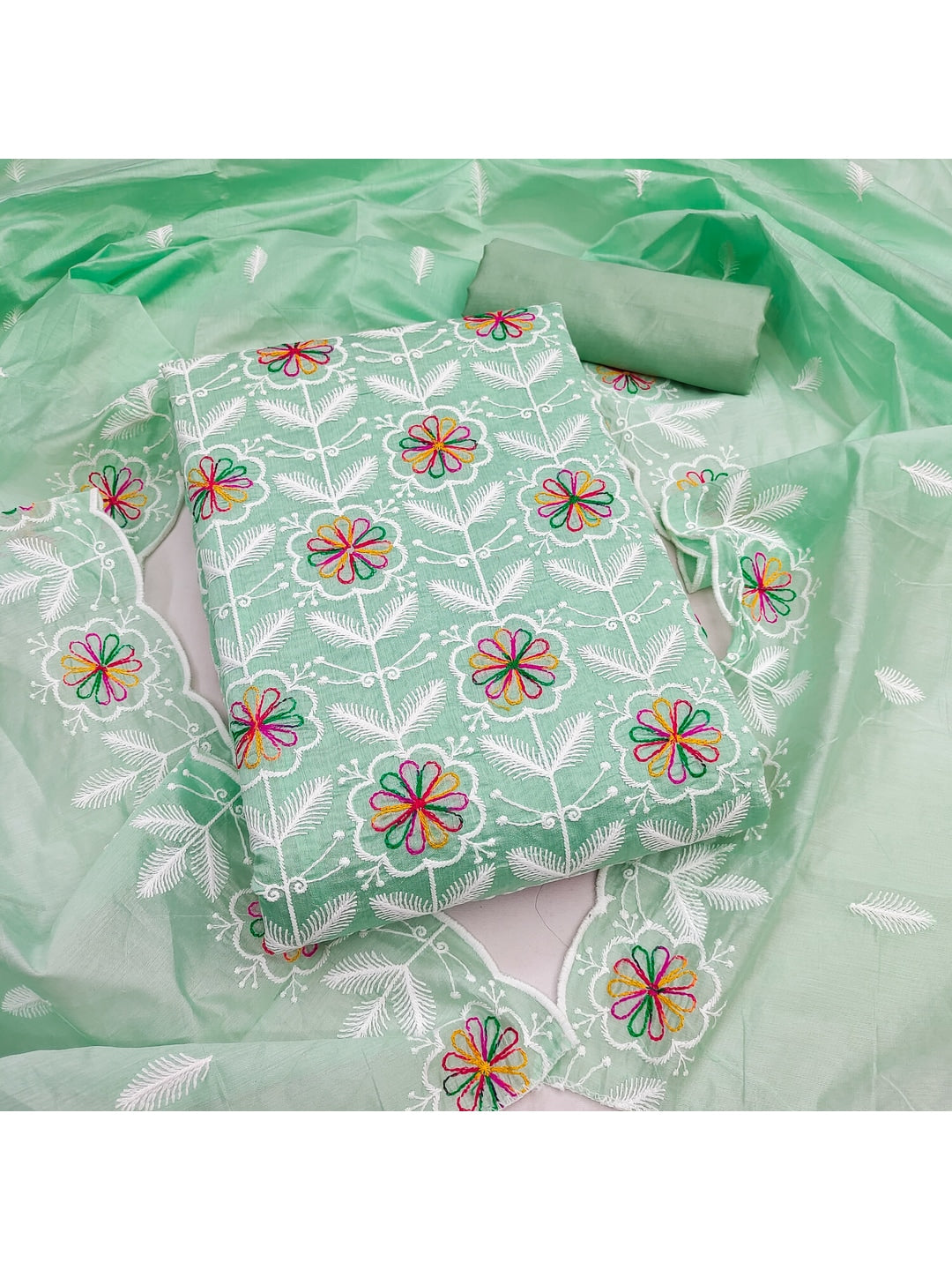 Peachmode Sea Green Chanderi Silk Dress Material with Ethnic Motifs - Image 6