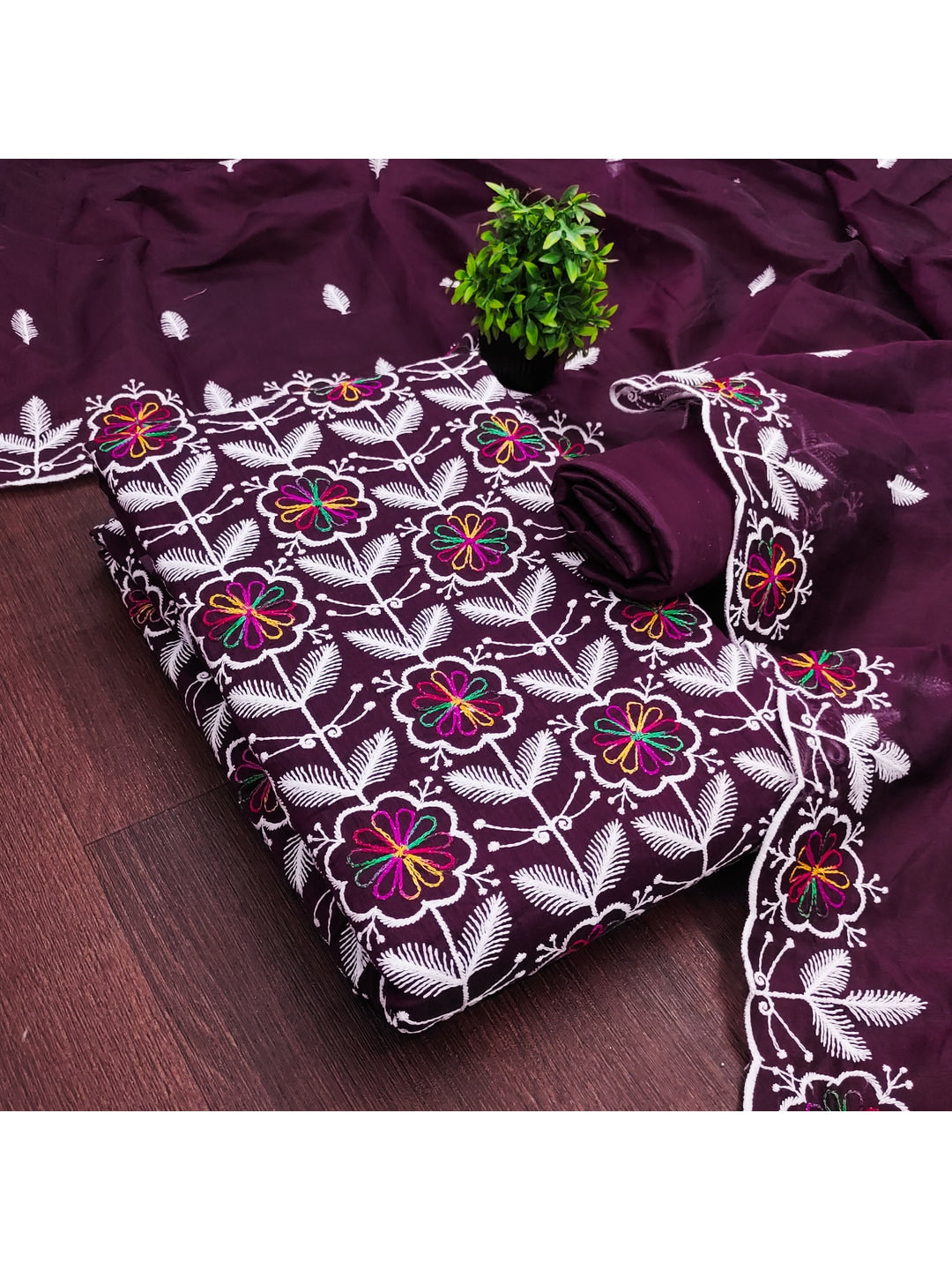 Peachmode Wine Chanderi Silk Dress Material with Ethnic Motifs - Image 5