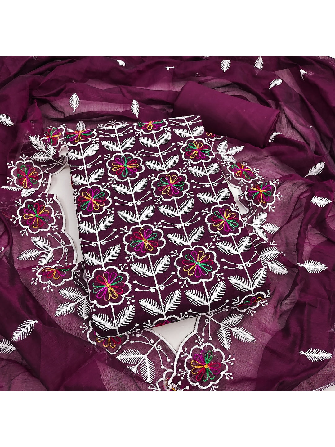 Peachmode Wine Chanderi Silk Dress Material with Ethnic Motifs - Image 5