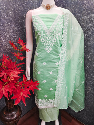 Peachmode Sea Green Chanderi Cotton Dress Material with Ethnic Motifs - Image 2