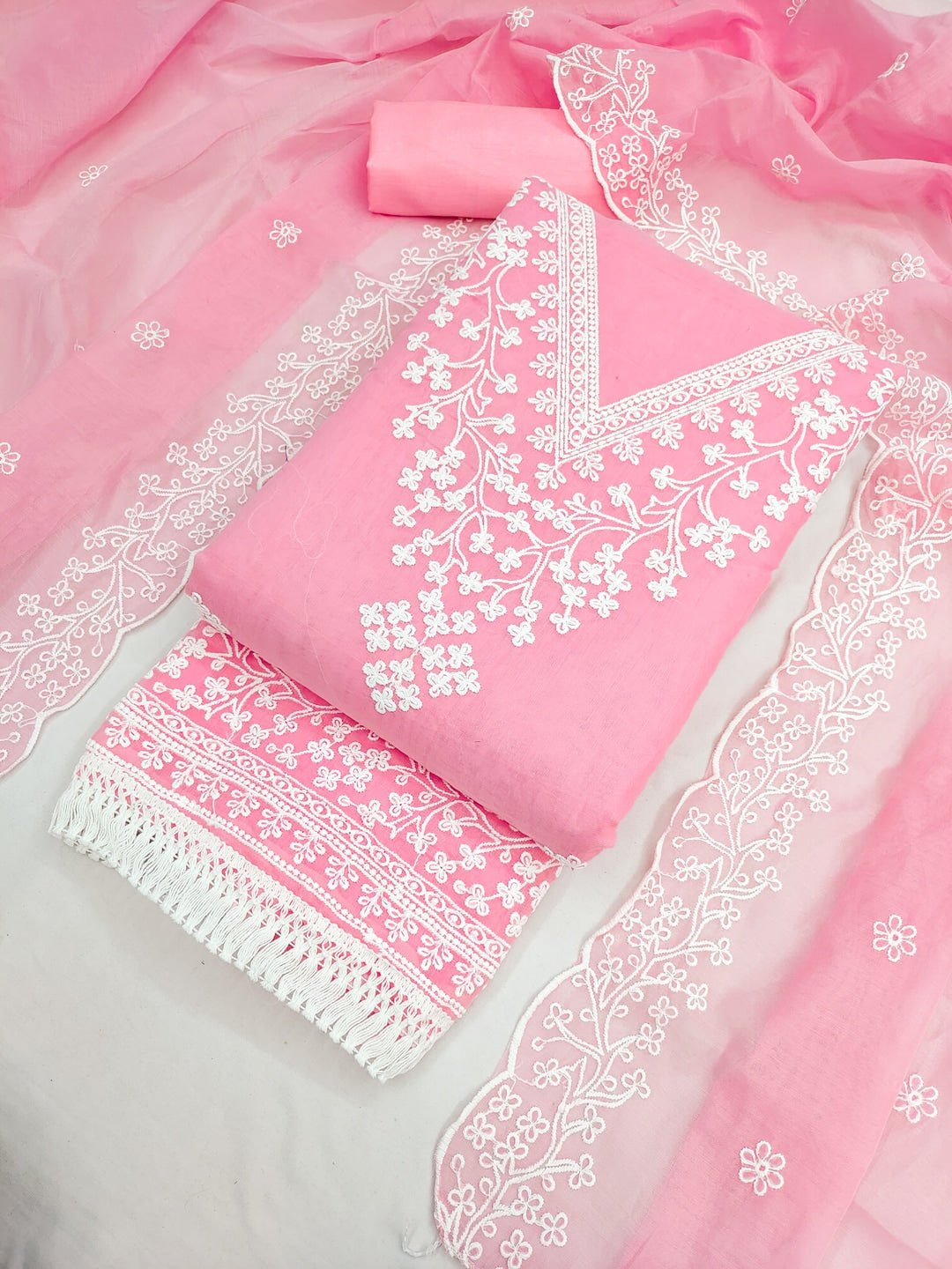Peachmode Pink Chanderi Cotton Dress Material with Ethnic Motifs - Image 4
