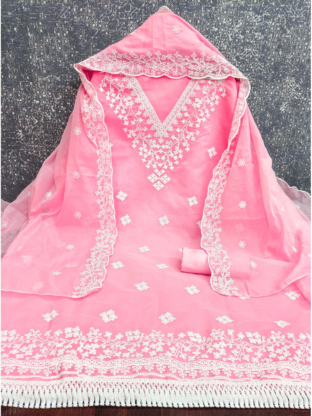 Peachmode Pink Chanderi Cotton Dress Material with Ethnic Motifs - Image 5