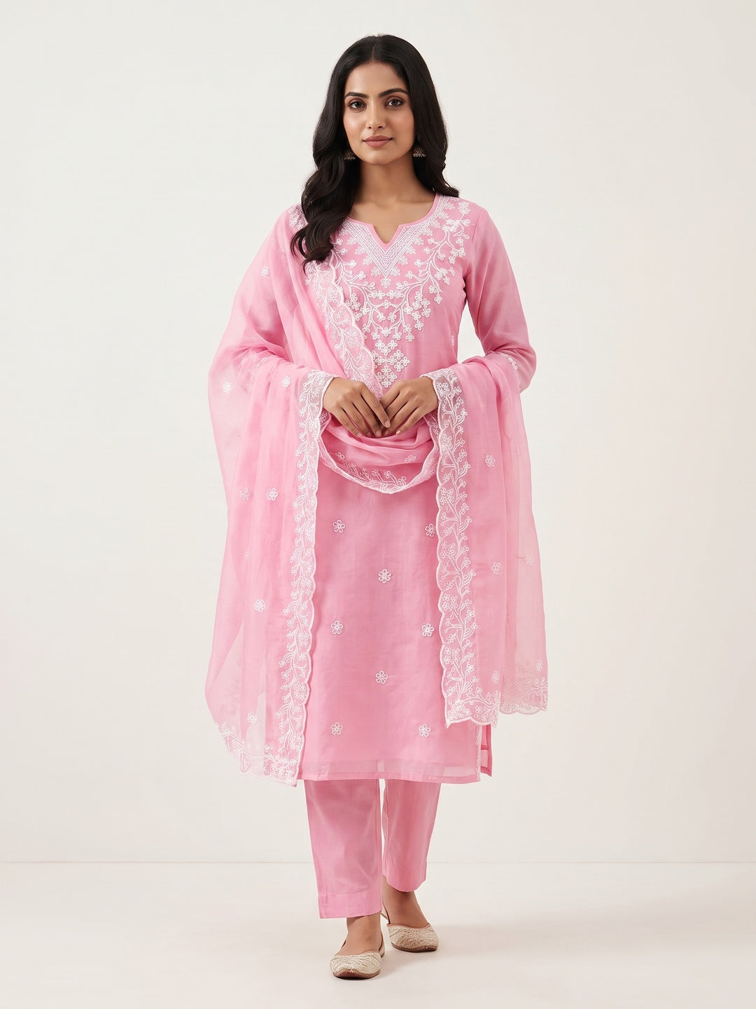 Peachmode Pink Chanderi Cotton Dress Material with Ethnic Motifs - Image 2