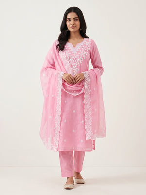 Peachmode Pink Chanderi Cotton Dress Material with Ethnic Motifs - Image 2