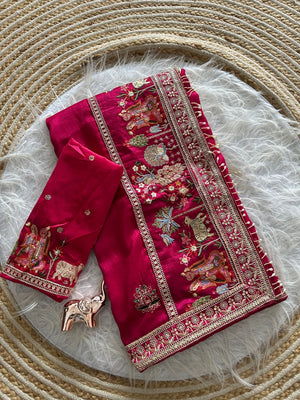 Peachmode Magenta Art Silk Saree - Image 2