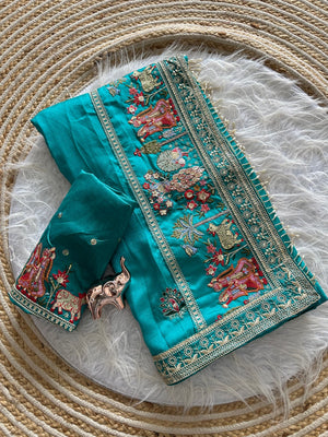Peachmode Turquoise Art Silk Saree - Image 2