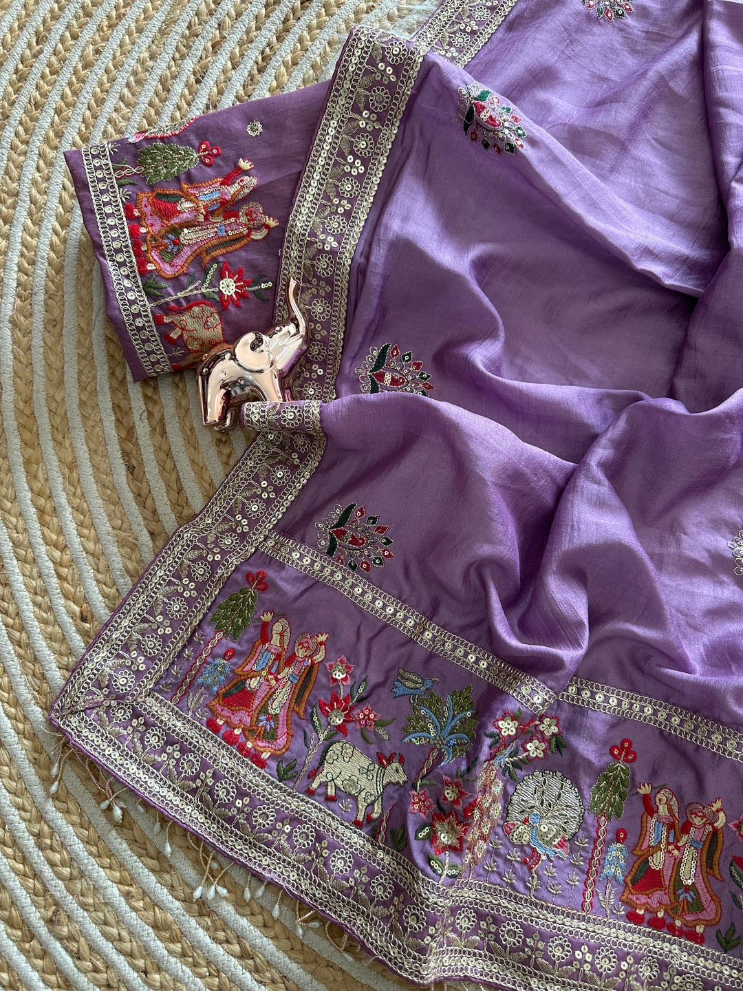 Peachmode Purple Art Silk Saree - Image 4