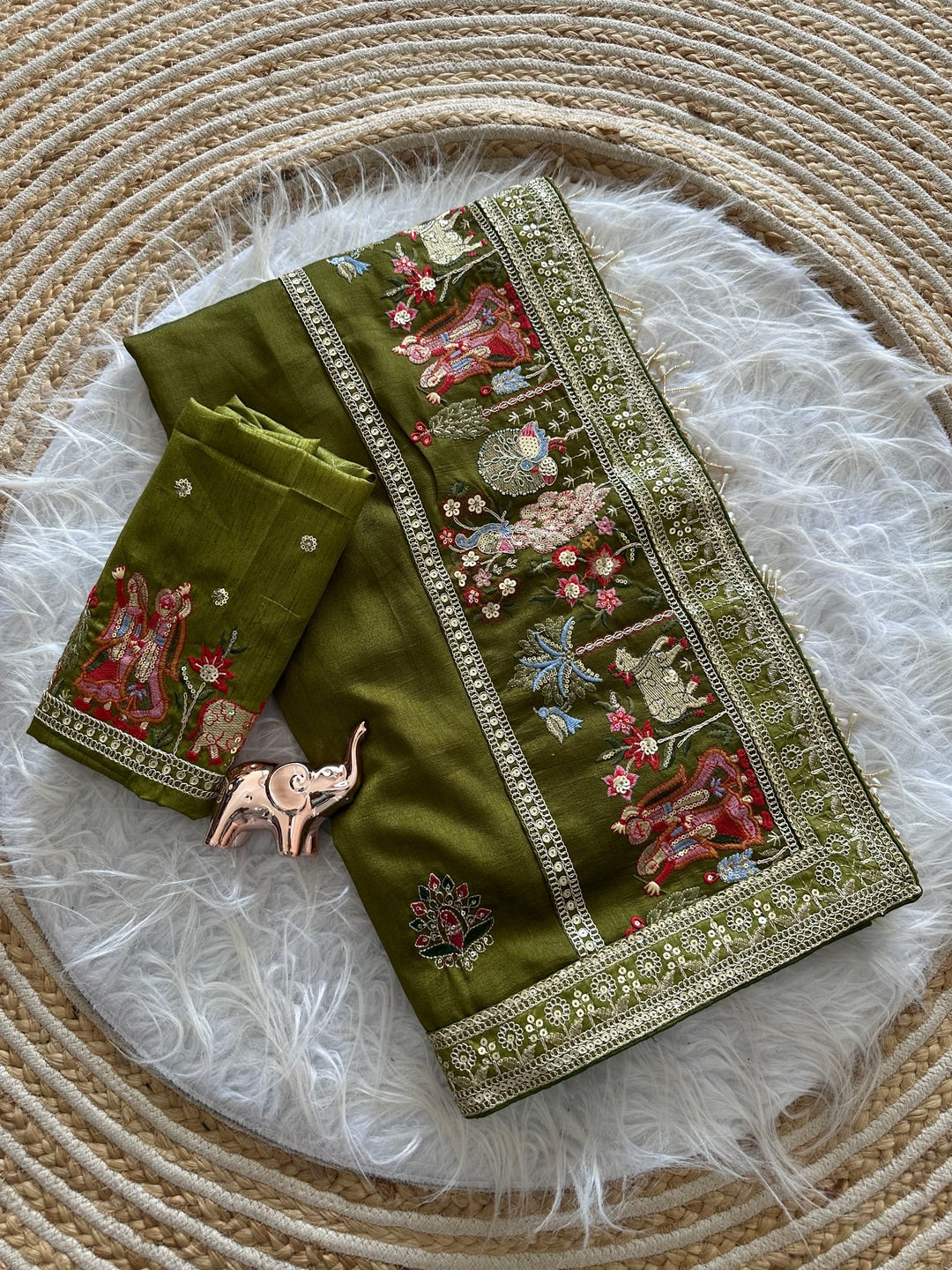 Peachmode Olive Art Silk Saree - Image 2