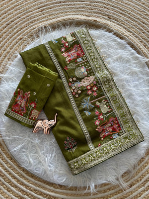 Peachmode Olive Art Silk Saree - Image 2