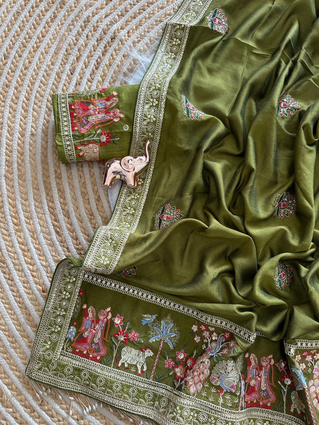 Peachmode Olive Art Silk Saree - Image 4