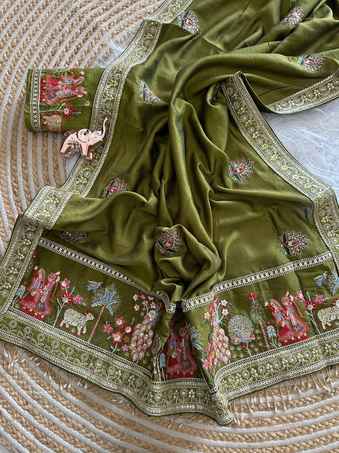 Peachmode Olive Art Silk Saree - Image 5